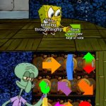 Calm down, son, it's just an arrow | You scrolling through imgflip; Some weird new kind of vote; Me | image tagged in spongebob vs squidward alarm clocks,vote,upvote,downvote | made w/ Imgflip meme maker