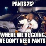 Pants?!? | PANTS?!? WHERE WE’RE GOING, WE DON’T NEED PANTS! | image tagged in doc brown y marty | made w/ Imgflip meme maker