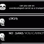 Sans and Papyrus | can you use an overdeveloped carrot as a trumpet? YOU CANNOT. | image tagged in sans and papyrus | made w/ Imgflip meme maker