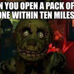fnaf3 | WHEN YOU OPEN A PACK OF GUM EVERY ONE WITHIN TEN MILES OF YOU | image tagged in fnaf3 | made w/ Imgflip meme maker