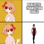 Transfem Drake Meme | REALISTIC 
TRANSITION
 GOALS | image tagged in transfem drake meme | made w/ Imgflip meme maker