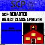 SCP-REDACTED | REDACTED; APOLLYON; MENTAL HAZARD,PHYSICAL HAZARD | image tagged in scp apollyon label template foundation tale's | made w/ Imgflip meme maker