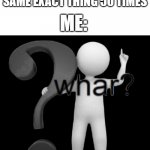 my first meme | THE PERSON TELLING THE SAME EXACT THING 50 TIMES; ME: | image tagged in whar | made w/ Imgflip meme maker
