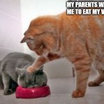 Force feed cat | MY PARENTS WANTING ME TO EAT MY VEGGIES; ME | image tagged in force feed cat,cat memes | made w/ Imgflip meme maker