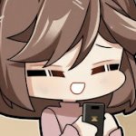 Cute Chibi Girl with brown hair holding a phone