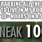 I don't know why... I always try not to be seen or heard while doing these missions | ME GRABBING ALL THE SHIT I NEED TO LIVE IN MY ROOM FOR ANOTHER 10+ HOURS ON A SATURDAY | image tagged in stealth 100 skyrim | made w/ Imgflip meme maker