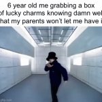 “It’s too unhealthy!” | 6 year old me grabbing a box of lucky charms knowing damn well that my parents won’t let me have it | image tagged in gifs,virtual insanity,6 year old me,cereal,lucky charms | made w/ Imgflip video-to-gif maker