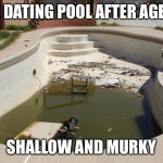 Small Dating Pool | THE DATING POOL AFTER AGE 50; SHALLOW AND MURKY | image tagged in small dating pool | made w/ Imgflip meme maker
