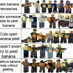 How do TDS Towers Eat a Banana? | image tagged in eating banana alignment chart,tds,tower defense simulator,banana | made w/ Imgflip meme maker