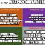 THE 4 SHOPKEEPERS HAVE SPOKEN AGAIN. | WHAT IS YOUR FAVOURITE GD LEVEL; FAVOURITE LEVEL? I'D SAY DEADLOCKED BECAUSE IT HAD AN AMAZING DESIGN FOR UPDATE 2.0; I THINK MINE IS QUITE HATED BECAUSE OF BEING NEAR IMPOSSIBLE... SILENT CLUBSTEP; LIMBO BY MINDCAP. BEST DESIGN EVER, AMAZING SONG AND IT'S INCREDIBLE. LIT FUSE BY KRMAL, ITS SONG IS INCREDIBLE AND HAS AMAZING DECO. TOO BAD IT HAS HARD GAMEPLAY | image tagged in views of the 4 shopkeepers of gd,funny,fun,geometry dash,limbo,deadlocked | made w/ Imgflip meme maker