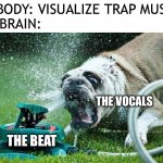 Sprinkler | NOBODY: VISUALIZE TRAP MUSIC
MY BRAIN:; THE VOCALS; THE BEAT | image tagged in sprinkler | made w/ Imgflip meme maker