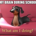 My brain | MY BRAIN DURING SCHOOL | image tagged in what am i doing | made w/ Imgflip meme maker