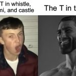 The T in tea is the strongest one | The T in whistle, tsunami, and castle; The T in tea | image tagged in average enjoyer meme,memes,funny,tea,funny memes,words | made w/ Imgflip meme maker