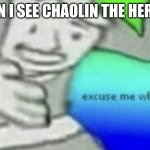 Excuse me what the f*ck | ME WHEN I SEE CHAOLIN THE HERO CHAO: | image tagged in excuse me what the f ck | made w/ Imgflip meme maker