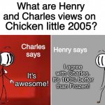 Henry and Charles Views | Chicken little 2005? I agree with Charles. It's 100% better than Frozen! It's awesome! | image tagged in henry and charles views | made w/ Imgflip meme maker