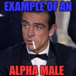 EXAMPLE OF AN ALPHA MALE | EXAMPLE OF AN; ALPHA MALE | image tagged in james bond | made w/ Imgflip meme maker
