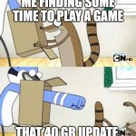 Weekly funny memes 1 | ME FINDING SOME TIME TO PLAY A GAME; THAT 40 GB UPDATE | image tagged in punch through the box | made w/ Imgflip meme maker