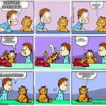 Garfield in 3-comics effect | I know,what is it! SURPRISE IS COMING! GARFIELD,EVEN DON'T EAT IT BY FOCUS WAY! YOU SAID "DON'T",I SAY "DO IT!"! WHY HE SO SAD?!
ANYWAY! HELLO,GARFIELD! | image tagged in garfield comic vacation 2 | made w/ Imgflip meme maker