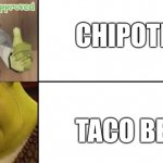 Shrek likes and dislikes | CHIPOTLE; TACO BELL | image tagged in shrek likes and dislikes | made w/ Imgflip meme maker