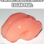 bruh only good thing was prime | "THE MORE WRINKLES YOUR BRAIN HAS THE SMARTER YOU ARE."; LOGAN PAUL: | image tagged in smooth brain,ok,nah | made w/ Imgflip meme maker