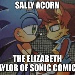 Sally the Taylor | SALLY ACORN; THE ELIZABETH TAYLOR OF SONIC COMICS | image tagged in sally elizabeth acorn,elizabeth taylor,sally acorn,sonic the hedgehog,comics,funny memes | made w/ Imgflip meme maker