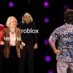 every single mobile game ripoff | roblox; minecraft; blockman go; terraria | image tagged in robin williams makes everyone uncomfortable | made w/ Imgflip meme maker
