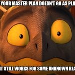 Honestly, how did this work??? | WHEN YOUR MASTER PLAN DOESN'T GO AS PLANNED; AND IT STILL WORKS FOR SOME UNKNOWN REASON | image tagged in shocked cutter | made w/ Imgflip meme maker