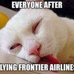 Frontier is tiring tho | EVERYONE AFTER; FLYING FRONTIER AIRLINES | image tagged in drunk cat boeing | made w/ Imgflip meme maker