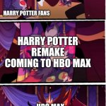 Stolas Cries At Harry Potter Remake | HBO MAX; HARRY POTTER FANS; HARRY POTTER REMAKE COMING TO HBO MAX; HBO MAX; HARRY POTTER FANS | image tagged in stolas cries at picture | made w/ Imgflip meme maker