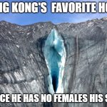 Where Kong goes when he's horny | KING KONG'S  FAVORITE HOLE; SINCE HE HAS NO FEMALES HIS SIZE | image tagged in cave,king kong,secrets,this is where the fun begins,love yourself,sexual | made w/ Imgflip meme maker