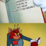 Angry Tom | CURRENTLY, THERE IS NO NEW ANGRY TOM MEMES; ME | image tagged in angry tom | made w/ Imgflip meme maker