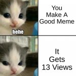 Image Title | You Make A Good Meme; It Gets 13 Views | image tagged in cute cat hehe and not hehe | made w/ Imgflip meme maker