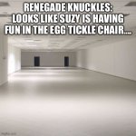 The secret tickle chair…. | RENEGADE KNUCKLES: LOOKS LIKE SUZY IS HAVING FUN IN THE EGG TICKLE CHAIR…. | image tagged in empty room,secret | made w/ Imgflip meme maker