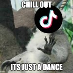 i don't like tiktok, but lets make this fair and square | CHILL OUT; ITS JUST A DANCE | image tagged in no thanks lemur,tiktok | made w/ Imgflip meme maker