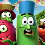 A picture of the VeggieTales characters (Larry the Cucumber, Bob