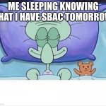 Squidward how i sleep | ME SLEEPING KNOWING THAT I HAVE SBAC TOMORROW | image tagged in squidward how i sleep | made w/ Imgflip meme maker