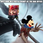 nintendo destroyed disney | NINTENDO DESTROYED DISNEY AT THE BOX OFFICE | image tagged in sephiroth kills,nintendo,disney,disney killed star wars,mario movie,video games | made w/ Imgflip meme maker