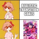 Transition Goals be Like | REALISTIC TRANSITION GOALS | image tagged in sayori drake | made w/ Imgflip meme maker