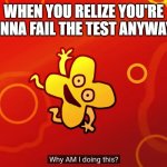 why AM I doing this x bfb | WHEN YOU RELIZE YOU'RE GONNA FAIL THE TEST ANYWAYS: | image tagged in why am i doing this x bfb,tests | made w/ Imgflip meme maker