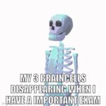 They be doing that on purpose | MY 3 BRAINCELLS DISAPPEARING WHEN I HAVE A IMPORTANT EXAM | image tagged in 3 braincells meme | made w/ Imgflip video-to-gif maker