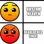 game difficulty | MINECRAFT; ROBLOX; RHYTHM HEAVEN; DEADLOCKED (PRO); MINECRAFT (HARDCORE HALF HEART); THE HARDEST GAME | image tagged in geometry dash difficulty faces | made w/ Imgflip meme maker