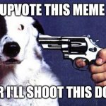 Upvote blindly | UPVOTE THIS MEME; OR I'LL SHOOT THIS DOG | image tagged in upvote blindly | made w/ Imgflip meme maker
