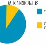 pie chart yes but in yellow | ARE MEN DUMB? | image tagged in pie chart yes but in yellow | made w/ Imgflip meme maker