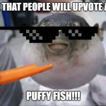 Puffer fish eating a carrot | TO PROVE THAT PEOPLE WILL UPVOTE ANYTHING; PUFFY FISH!!! | image tagged in puffer fish eating a carrot | made w/ Imgflip meme maker