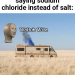 Waltuh Wite | How I feel after saying sodium chloride instead of salt: | image tagged in waltuh wite,fun | made w/ Imgflip meme maker