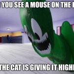 Bruh | WHEN YOU SEE A MOUSE ON THE FLOOR; AND THE CAT IS GIVING IT HIGHFIVES | image tagged in wtf | made w/ Imgflip meme maker