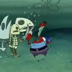 Mr Krabs fighting off Skeletons meme