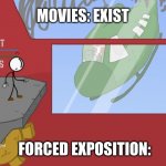Charles is here! | MOVIES: EXIST; FORCED EXPOSITION: | image tagged in charles is here | made w/ Imgflip meme maker