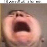 AAAAAAAAAAAAAAAAAAAA | When you accidentally hit yourself with a hammer: | image tagged in hammer,pain,memes,funny,relatable memes,ow | made w/ Imgflip meme maker