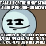 Write in the comments. | WHAT ARE ALL OF THE HENRY STICKMIN ENDINGS ABOUT? WRONG-ISH ANSWERS ONLY. LIST OF ENDINGS: BTB, SE, BB, LU, JPE, IOAS, UB, PBT, GSPI, RBH, RPE, GI, CA, PD, IRO, TB, CEO, TT, VH, SBO, JB, PP, TR, SSR, FM, CG, LNE, MBH, TCW, TK, T4L, AND TB. | image tagged in henry stickmin lenny face,wrong answers only | made w/ Imgflip meme maker